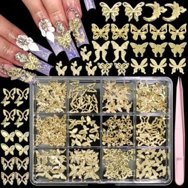 Imagem de BELICEY 120 peças de pingentes de unhas de borboleta 3D, mistura de 12 estilos de pingentes de arte de unhas de borboletas douradas, pingentes de borboleta de liga para unhas de acrílico, joias de