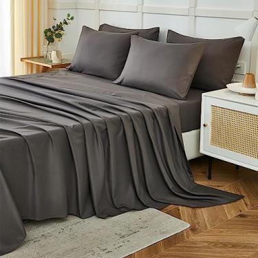 Imagem de ILAVANDE Conjunto de lençóis King Size 6 peças, Hotel Luxury Super Soft Série 1800 Lençóis de cama cinza de microfibra Conjunto King - Sem rugas e respiráveis - Lençóis de bolso profundo de 35,5 cm para cama king size (king, cinza neutro)