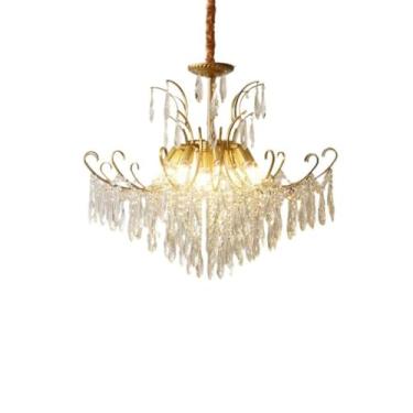 Imagem de Luminária pendente nórdica retrô pós-moderna de luxo, com detalhes em cristal francês e luz aconchegante | Ideal para sala de estar, quarto, restaurante e bar (C/80CM)