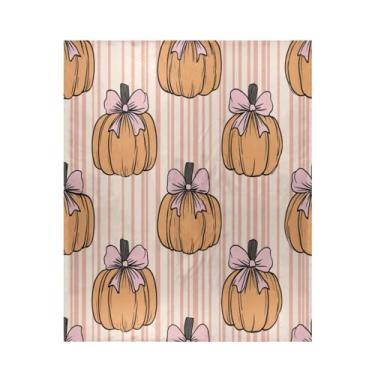 Imagem de Blueangle Cobertor de abóboras com laços, super macio e quente, 127 x 152 cm, leve para todas as estações, cobertor aconchegante para cama, sofá, sofá, fácil de cuidar (150)