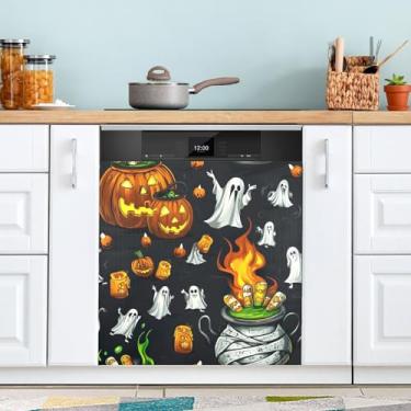 Imagem de ATTX Capa magnética para lava-louças Halloween Pumpkins, 58,4 cm C x 66 cm A, decoração da capa da máquina de lavar louça, decalques de armário doméstico e eletrodomésticos adesivos #86