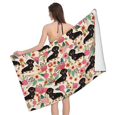 Imagem de VOOHDDY Daschund Toalha de praia de flor de dachshund grande macia absorvente microfibra secagem rápida toalhas de banho grandes para banheiro, mulheres, homens, piscina, acampamento, viagem, natação