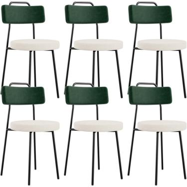 Imagem de Kit 06 Cadeiras Decorativa Estofada Sala De Jantar Barcelona L02 Facto Verde Musgo Linho Cru - Lyam