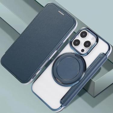 Imagem de IRTGFG Capa magnética com revestimento para iPhone 16e, com suporte giratório para carteira de couro e porta-cartões (para iPhone 16e/verde)