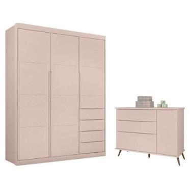 Imagem de Cômoda Retro Alice Com Guarda Roupa Blenda Rosa Acetinado - Phoenix Ba