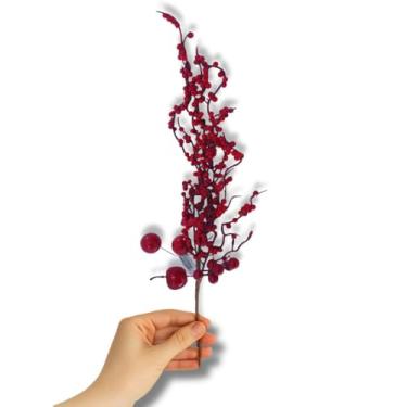 Imagem de Galho Decorativo, Azevinho 65cm com Frutinhas Vermelhas | Haste Natalina Realista para Arranjos, Árvores, Guirlandas e Decoração de Festas | Enfeite de Natal e Festas de Final de Ano