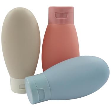 Imagem de suiwotin Garrafas de viagem – Recipientes recarregáveis à prova de vazamentos e espremíveis de 60 ml para artigos de higiene pessoal, xampu e loção, Cor lisa.