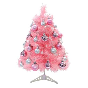 Imagem de Árvore de Natal pequena rosa de 60 cm com 24 bolas, árvore artificial de mesa de Natal para decoração de casa de ano novo, planta artificial