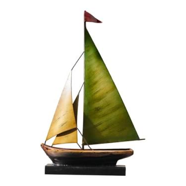 Imagem de WeiLaiKeQi Estátua de barco de ferro, estatueta de, peça decorativa para mesa, modelo de, escultura de metal para armário, estante de hotel, Verde