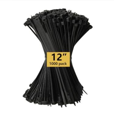 Imagem de Abraçadeiras de zíper, abraçadeiras de cabo, 1000 peças de 30 cm 21,8 kg, resistência à tração, preto, fecho de zíper de nylon de alta qualidade para casa, escritório, jardim, cercas de oficina