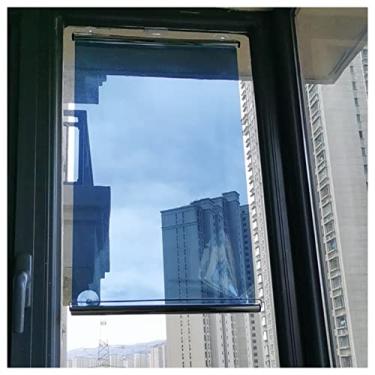 Imagem de uhyOHF Azul - Persiana de rolo espelhada unidirecional, persiana de enrolar janela/porta de vidro drapeado de 150 cm, cortina de para-sol portátil com ventosas, sem perfuração (multicolorido-93 x 150