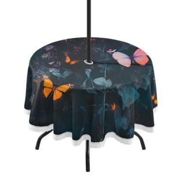 Imagem de CEBUGI Toalha de mesa redonda para uso externo, borboleta, impermeável, com furo Umberlla, capa de mesa lavável para pátio, cozinha, sala de jantar, 152 cm