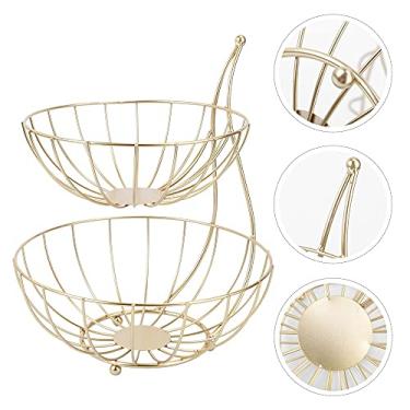 Imagem de YYBOES Fruteira 1 peça cesta de arte de ferro camada dupla cesta de armazenamento de frutas restaurante cesta de metal cesta de frutas prato de frutas (cor: dourado, tamanho: 30 x 26 cm) (dourado 30 x