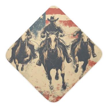 Imagem de STAYTOP Toalhas de bebê retrô com bandeira americana e caubói musselina com capuz, toalha de banho super macia, toalhas de banho absorventes para banho de recém-nascido unissex 76 x 76 cm