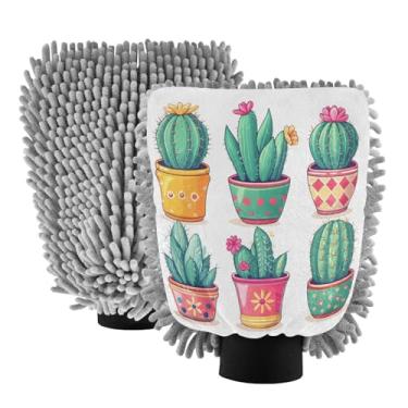 Imagem de STAYTOP Luvas de lavagem de carro de planta em vaso de cacto, 2 peças, luvas de microfibra de chenille, sem arranhões, panos de esponja de lavagem ultra absorventes para carros, limpeza doméstica - L