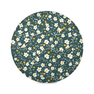 Imagem de Wassud Jogo americano verde floral tapetes de mesa redondos para cozinha e jantar tapetes laváveis resistentes ao calor decoração de mesa 39 cm