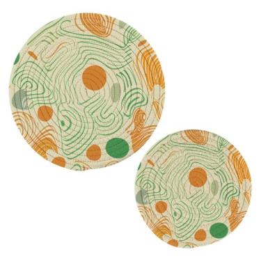 Imagem de Wassud Conjunto de trivet círculos abstratos para pratos quentes, suportes redondos de panela, almofadas quentes de algodão, porta-copos resistentes ao calor para decoração de cozinha, bancada, 2
