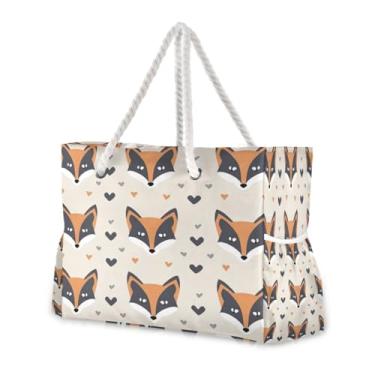 Imagem de Wassud Bolsa de praia grande com estampa de raposa, bolsa de praia para mulheres, impermeável, à prova de areia, bolsa de viagem com zíper e bolso para piscina, academia, acampamento