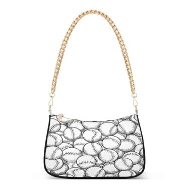 Imagem de CEBUGI Bolsa tiracolo feminina bolsa de ombro com fundo de bolas de beisebol elegante bolsa clutch com alça de corrente