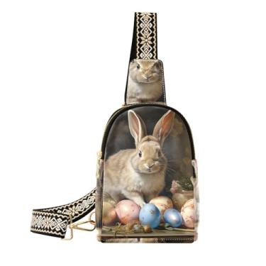 Imagem de CEBUGI Bolsa tiracolo feminina pequena com ovos de coelhinho da Páscoa, pochete de couro, para caminhadas, viagens ao ar livre