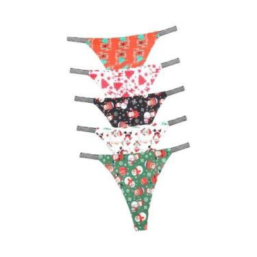 Imagem de Calcinhas Femininas Com Tema De Natal Em Strass 5PCS Lingerie Sem Cost