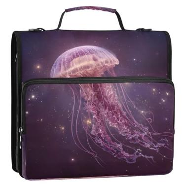 Imagem de CEBUGI Fichário de 3 anéis com zíper com alça de ombro, pasta de arquivo expansível de 3,8 cm, anéis D, para escola, escritório, água-viva