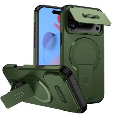 Imagem de Capa protetora com flip e câmera para iPhone 17, 16, 13, 12, 11 Pro Max, 14, 15 Plus, 16e, 17 Air com suporte magnético (para 16 Pro Max/Verde)