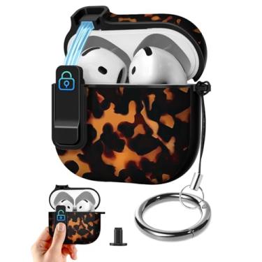 Imagem de Joyleop Capa para Airpods 4 – com trava de segurança linda feminina feminina estética bonita capa protetora contra choque rígido com chaveiro para AirPods 4ª geração 2024, carapaça de tartaruga