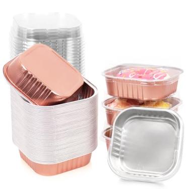 Imagem de 150 formas quadradas de mini bolo com tampas de 227 g, copos pequenos de folha de alumínio, ramequins de estanho de muffin para festa de aniversário de casamento, champanhe