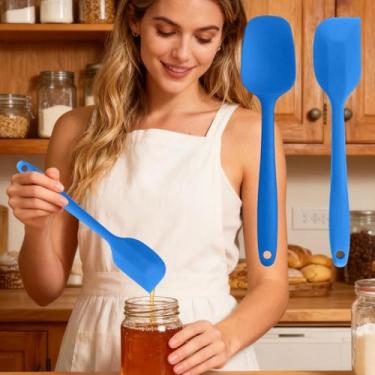 Imagem de Conjunto de 2 espátulas de cozimento, flexível, não arranha, espátula e raspador de pote para misturar, espalhar, raspar, cozinhar e assar