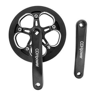 Imagem de JZSPORTS Pedaleira de bicicleta de velocidade única 48T/52T roda dentada cônica 170 mm Braço de manivela de liga 130 BCD para bicicleta dobrável MTB E-Bike Cruiser Bike (48T 130BCD)