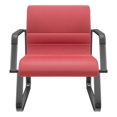 Imagem de Cadeira De Escritório Recepção Com Braço Fixa Preta Lev P03 Vinil Vermelho - Lyam Decor