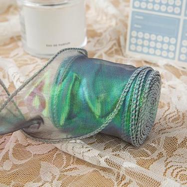 Imagem de Fita de organza com cauda de peixe iridescente de 6 cm de largura para embrulho de presente de casamento, buquê floral, faça você mesmo, laços de cabelo decorativos