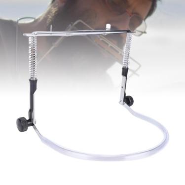 Imagem de POENVFPO Suporte de pescoço de gaita, suporte de pescoço de ângulo ajustável de liga de aço com adesivo para gaitas de 10 e 24 furos para iniciantes