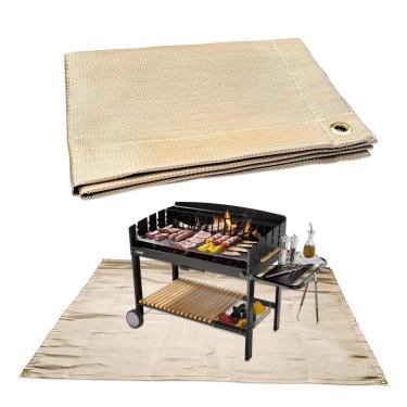 Imagem de Quxddy Tapete de fogueira 100 x 93 cm resistente ao calor para fogão a lenha, grelhar ao ar livre e fogueira protetor de piso à prova de fogo para pátio, deck e acampamento (bege)