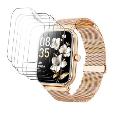 Imagem de Oshmirian Pacote com 6 protetores de tela para Smart Watch Haulvean de 4,7 cm – Película TPU 6H, antiarranhões, anti-impressões digitais, sem bolhas, à prova de estilhaçamento, à prova de poeira