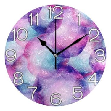 Imagem de GAIGEO Relógio de parede decorativo analógico relógio de cozinha rústico funky alimentado por bateria, decoração de sala de estar, arte moderna, circular roxo azul iridescente, 25 cm, ponteiros