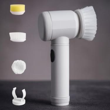 Imagem de Escova de Limpeza Elétrica Portátil Sem Fio Recarregável - Giratória, com 7 Cabeças de Escova Elétrica em 1 para Lavagem de Pratos, Banheiro, Piso, Vidro e Limpeza Doméstica Geral (Branco, 5 em 1)