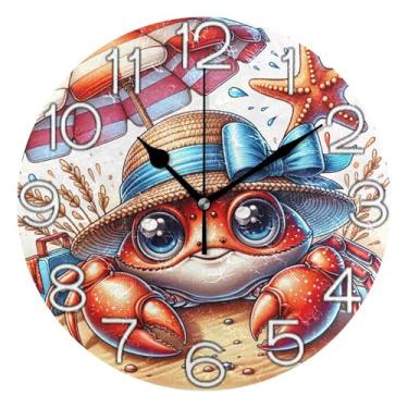 Imagem de GAIGEO Relógio de parede colorido de caranguejo fofo com desenho de praia analógico decorativo relógio de cozinha bonito e divertido alimentado por bateria, decoração de parede moderna para sala de