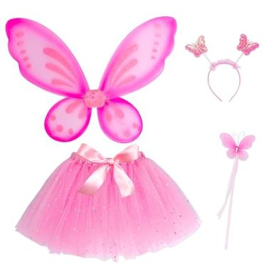 Imagem de Gostman Butterfly Party Decoration Set - Pink Butterfly Princess Costume Set with Wings, Headband, Magic Wand and Tutu Skirt, Girls Dress Up Accessories (butterfly decor set)