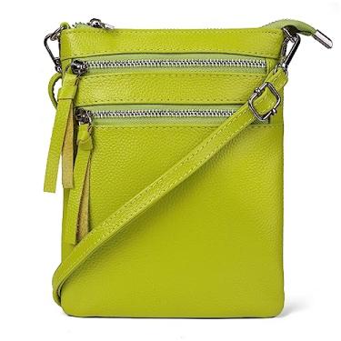Imagem de befen Bolsa tiracolo pequena de couro legítimo para mulheres, bolsa transversal, bolsas de ombro com vários bolsos com zíper, Limão, Small, Bolsa tiracolo de couro pequena