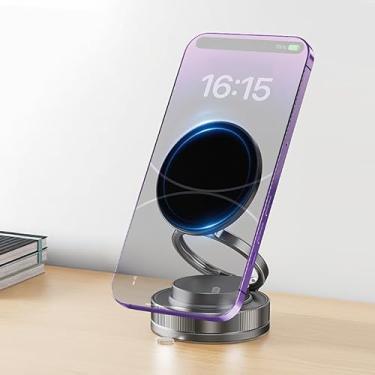 Imagem de Suporte de telefone magnético a vácuo com anel magnético, suporte giratório ajustável para celular para carro, suporte de telefone com ventosa para suporte de celular MagSafe para carro/academia