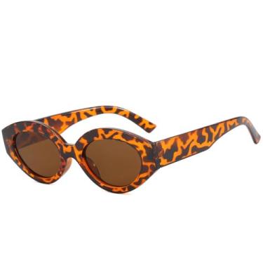 Imagem de Óculos de Sol Feminino Oval com Armação Pequena e Proteção UV400 para Esportes ao Ar Livre, Corrida e Ciclismo, Estampa de Leopardo Marrom