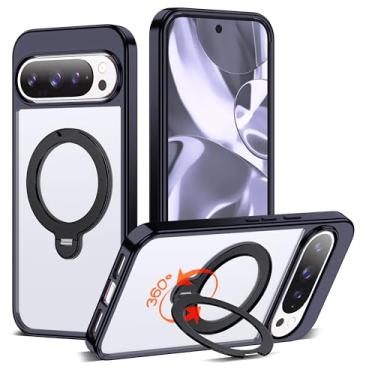 Imagem de RIASOLIN Capa compatível com Google Pixel 10 Pro XL com suporte de anel invisível giratório de 360°, compatível com Mag-Safe, capa de telefone transparente 9 Pro XL com ótima sensação de aderência