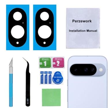 Imagem de Perzework Conjunto de 2 peças de reposição para lente traseira da câmera traseira para Google Pixel 10 com adesivo pré-instalado e kit de ferramentas de reparo