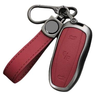 Imagem de Porta-chaves remoto inteligente de couro de liga de zinco para carro compatível com Tesla Modelo 3 / Modelo S Modelo Y / Acessórios para chaveiro protetor(A-red ring)