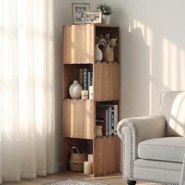 Imagem de unununu Estante de canto, estante, prateleiras de exibição independentes, organizador de armazenamento multifuncional para escritório em casa, prateleiras abertas (marrom rústico, 132 cm, 4)