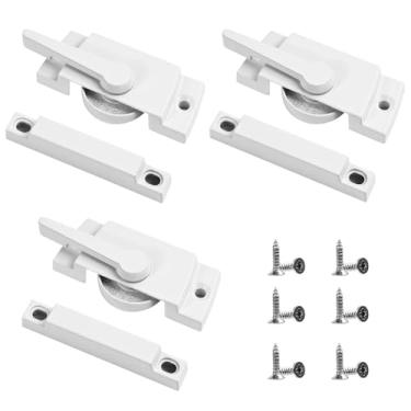 Imagem de Pacote com 3 fechaduras de janela - Substituição de trava de janela deslizante para trava de câmera branca pendurada e dupla para janelas deslizantes verticais e horizontais