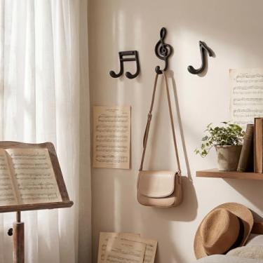 Imagem de Otoolling 3 peças de gancho de ferro fundido com acabamento preto, notas musicais, ganchos decorativos de parede com parafusos para sala de música, casa, cozinha, exterior, jardim, pendurar roupas