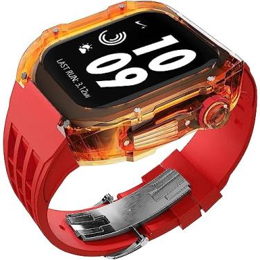 Imagem de JDIME Pulseira de borracha esportiva transparente transparente com flúor, para Apple Watch 8, 7, 6, 5, 4 SE, 44 mm, 45 mm, ultra 49 mm, capa de cristal de policarbonato rígido, acessórios para relógio